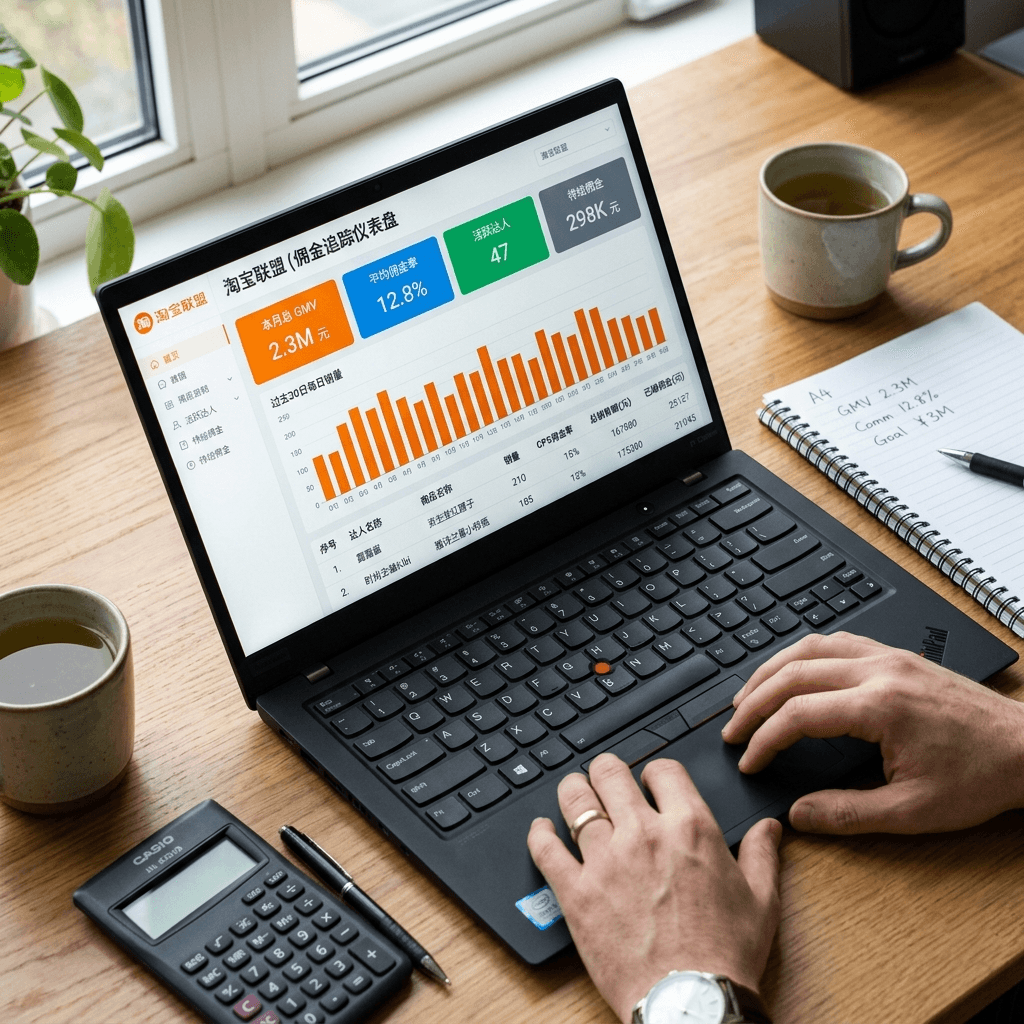 A commission tracking dashboard showing sales volume, CPS rates, and influencer performance