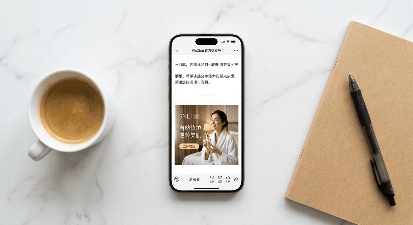 A WeChat Official Account article with a banner ad at the bottom of the page